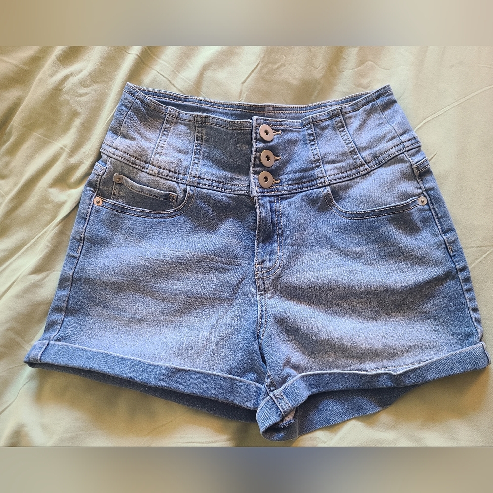 NOBO Stylish Light Blue High Rise Denim Shorts